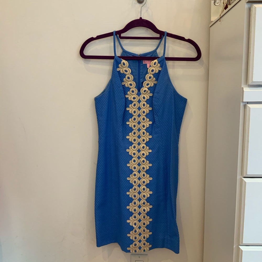 Lily Pulitzer Shift Dress - Sz 2 Blue/Gold